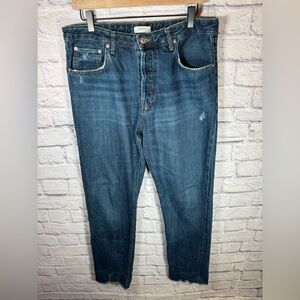 zara womens premium denim button fly dark wash jeans raw‎ hem size 10